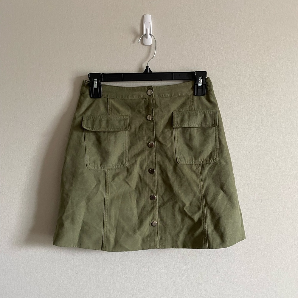 Army green button mini skirt